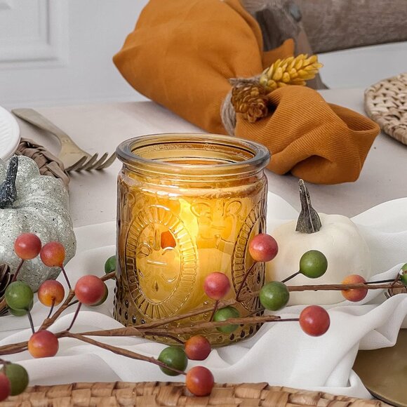 Vintage Amber Glass Tea Light Candle Holders Set of 4 - Votive Holders for Home - Picture 6 of 9